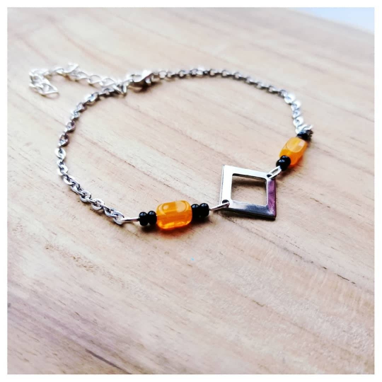 Bracelet Losange noir et orangé en acier inoxydable (3)