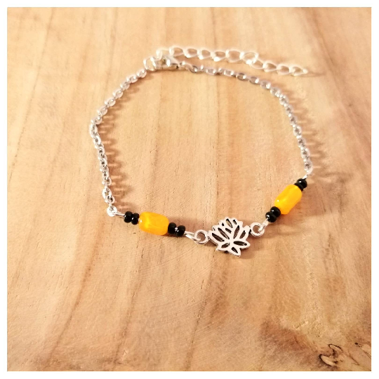 Bracelet Fleur de Lotus noir et jaune (2)