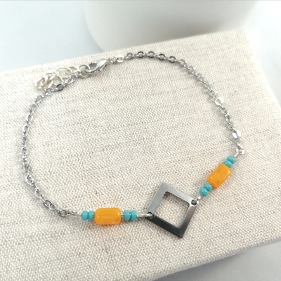 Bracelet Losange orange et turquoise en acier inoxydable (1)