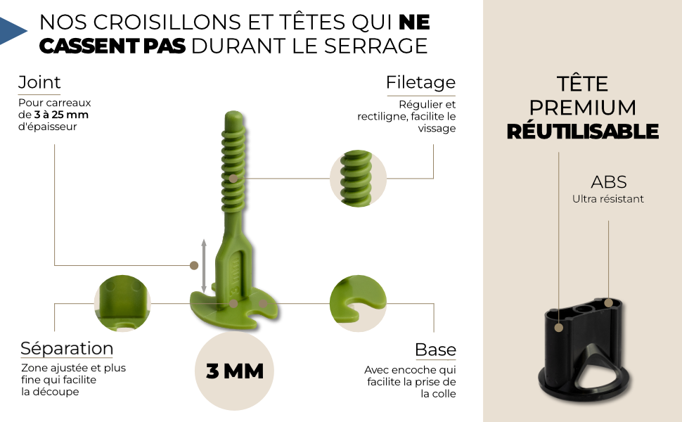 Têtes à visser pour croisillon autonivelant 3-30 mm x100