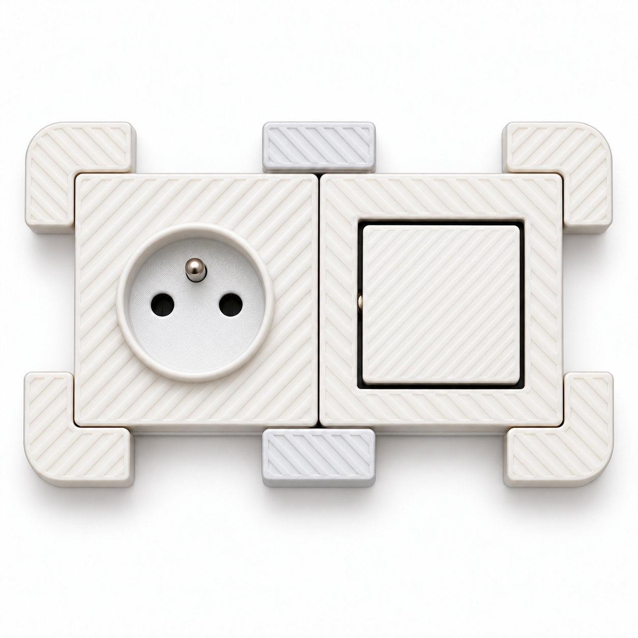 Deux modules carrés HUGGSTEN assemblés avec les connecteurs HG0022, vue droite
