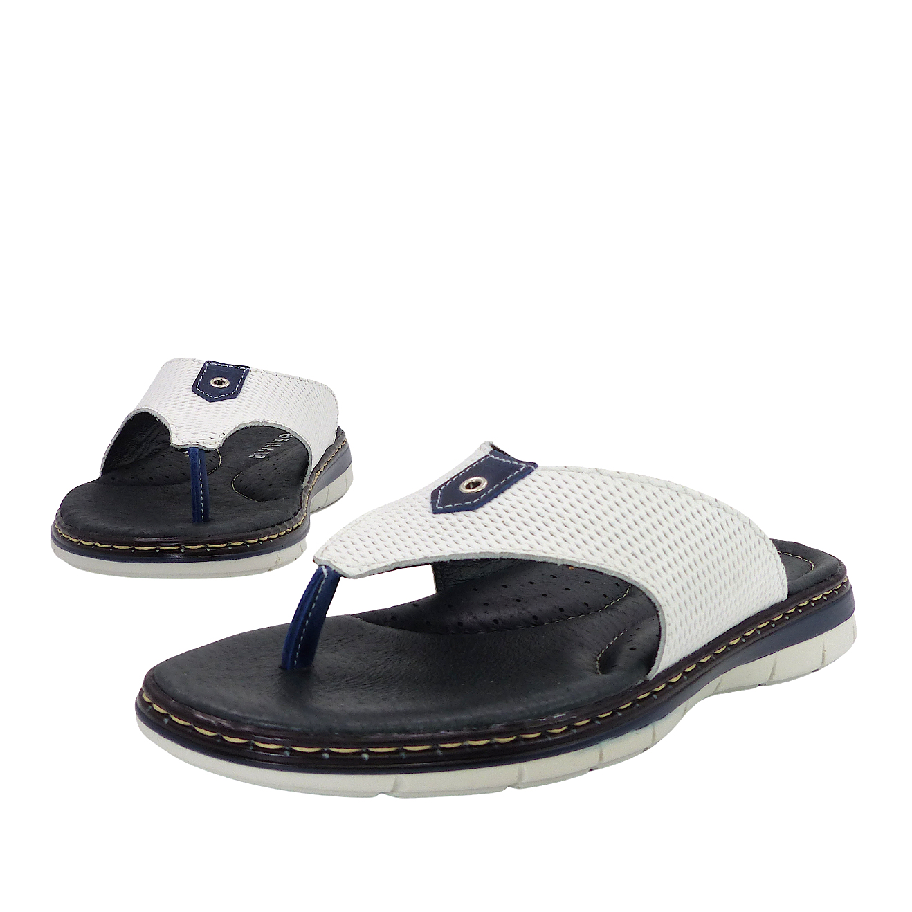 Tong en cuir 7069 Blanc - Sandales / Mules / Tongs - Mes Jolis Souliers