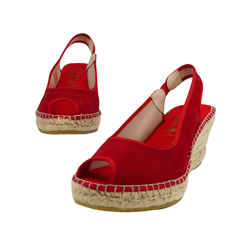 espadrilles compensées rouge à lacets