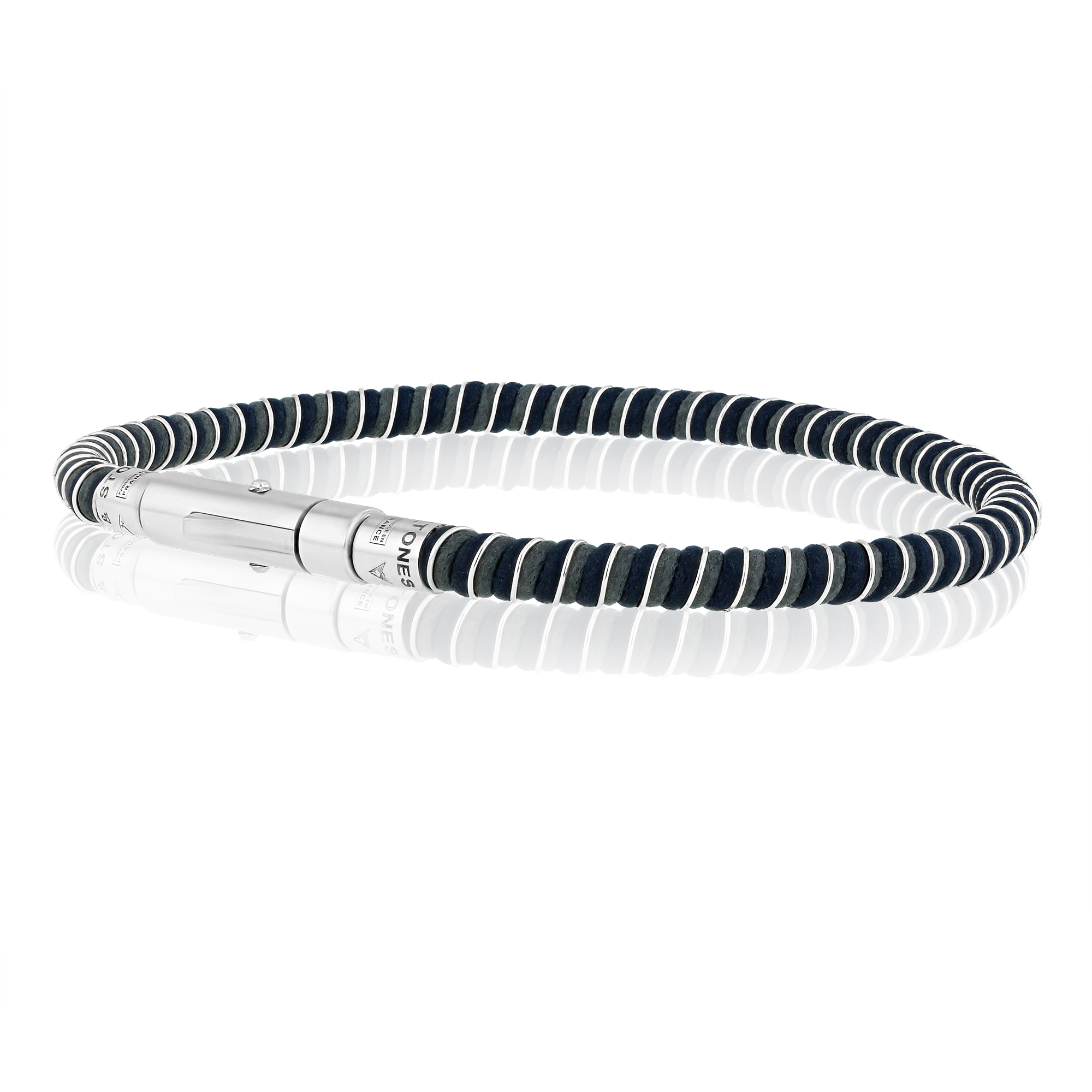 Bracelet Argent & Coton - Spirale Bleu