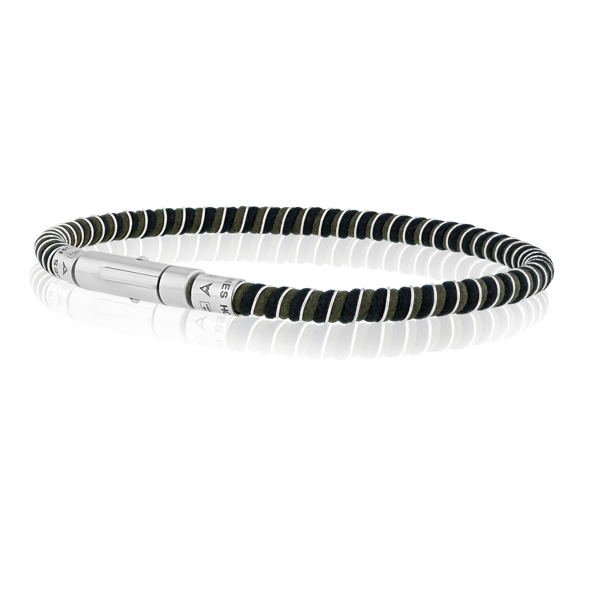 Bracelet Argent & Coton - Spirale Kaki