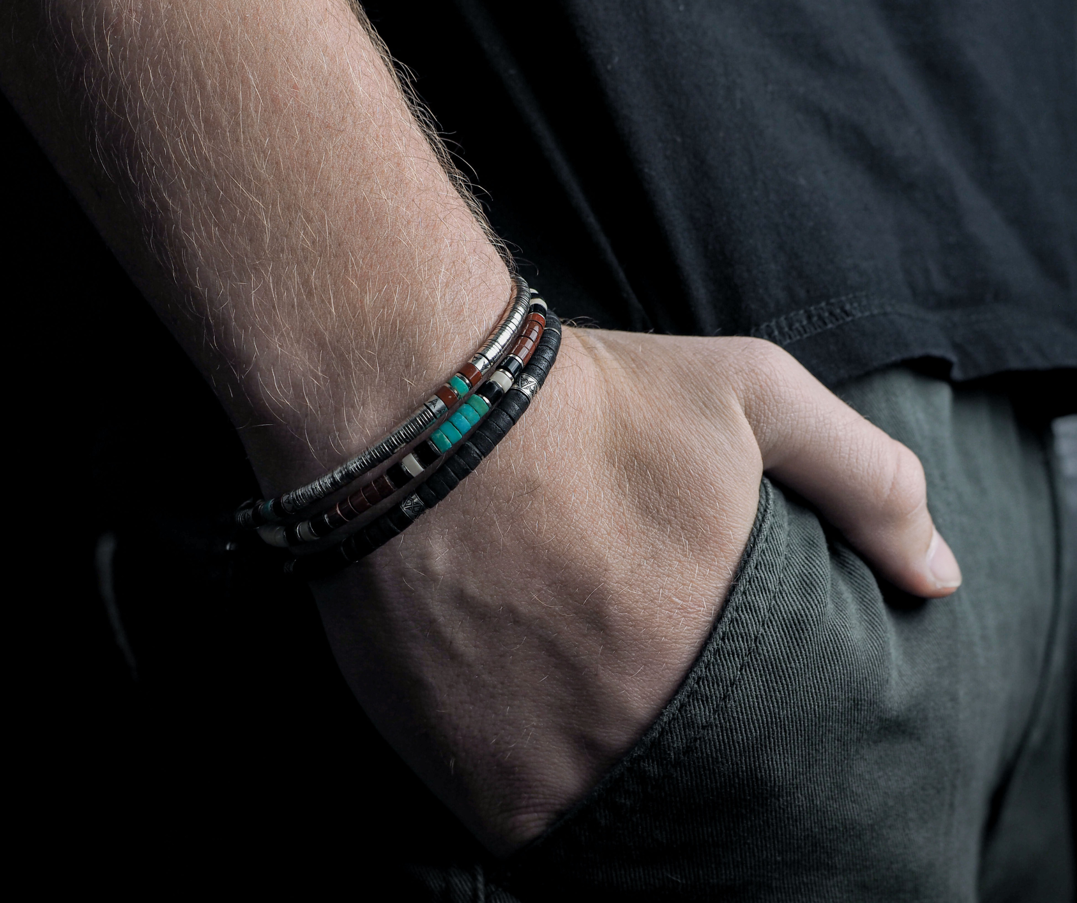 1bracelet homme turquoise et argent