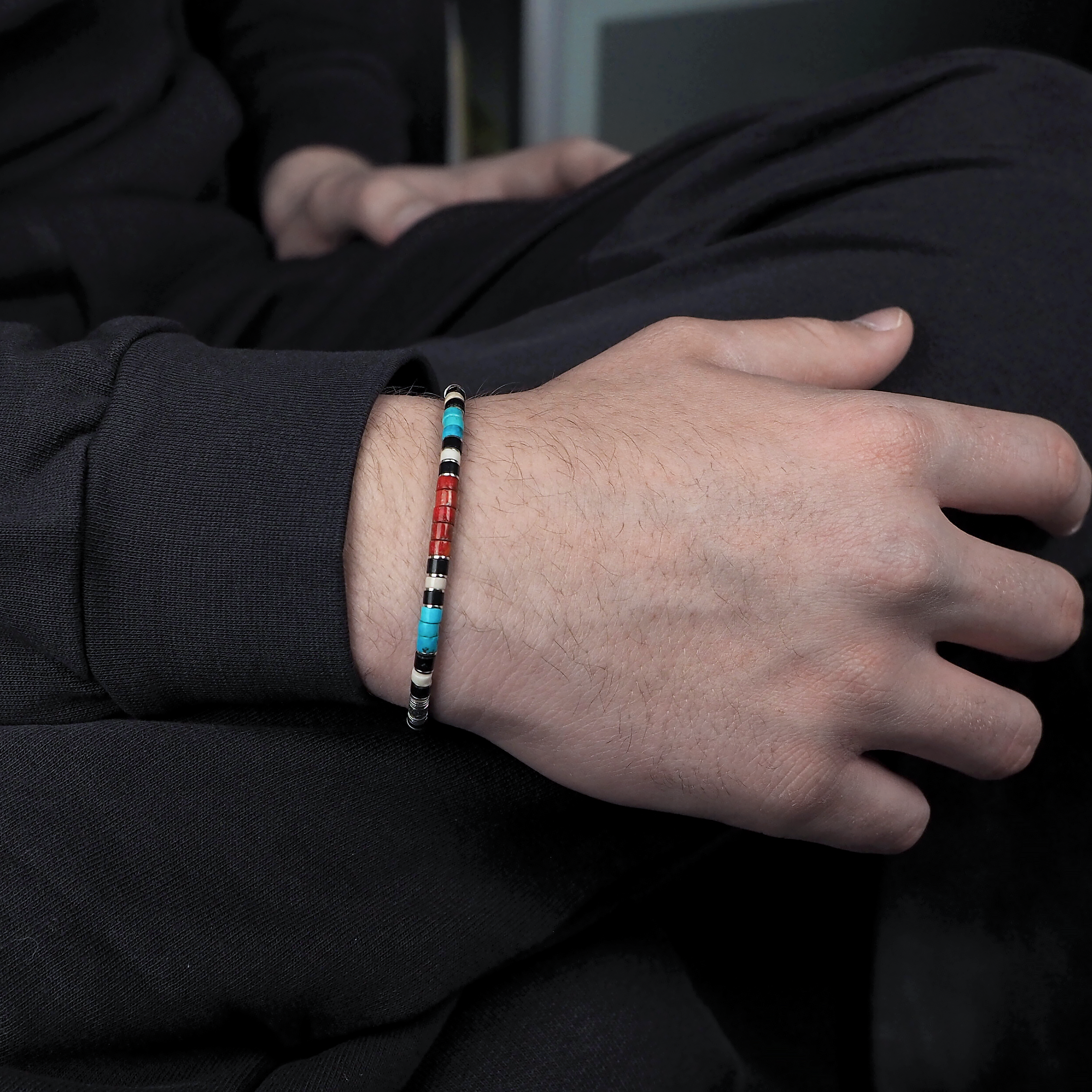 Men Bracelet Navajo Homme Bracelet Homme Turquoise Corail Zuni 4mm