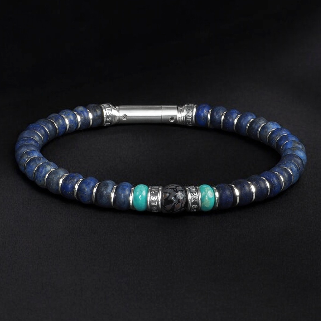 bracelets en argent et lapis lazuli pour homme