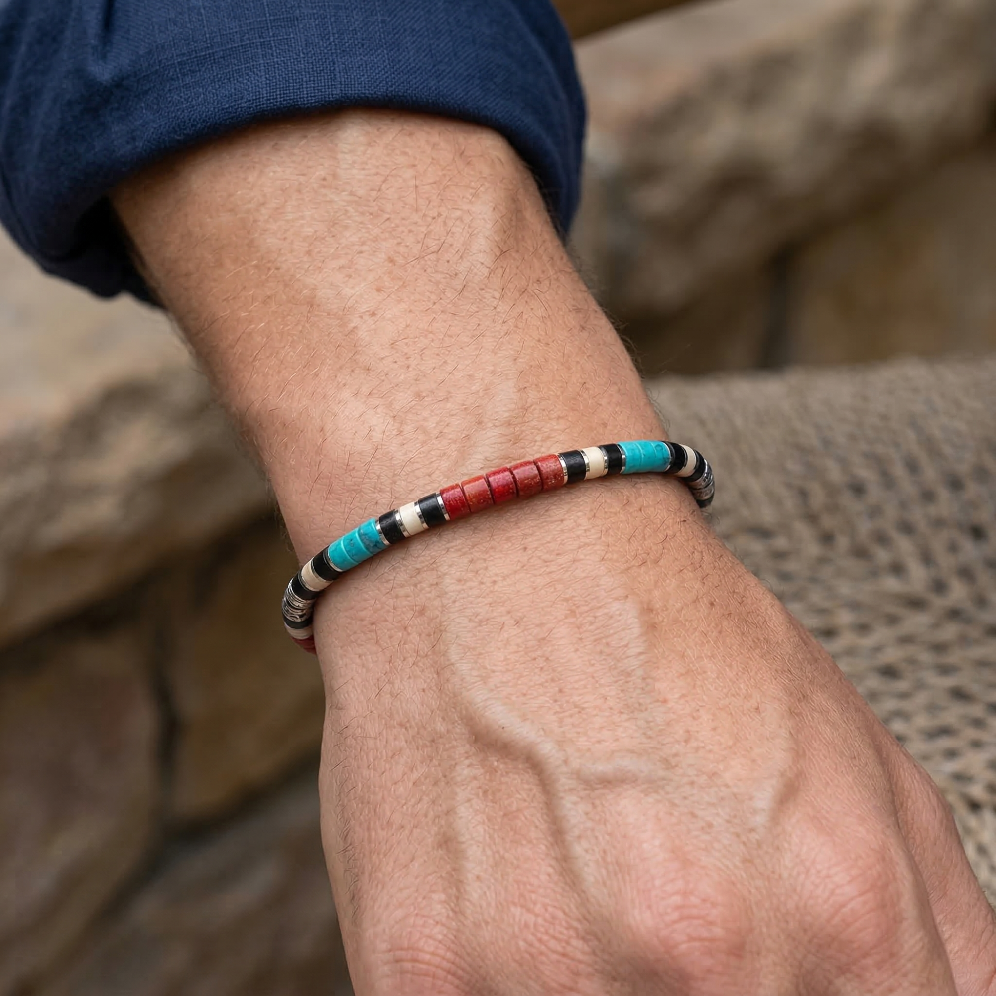 bracelet en corail et turquoise pour homme