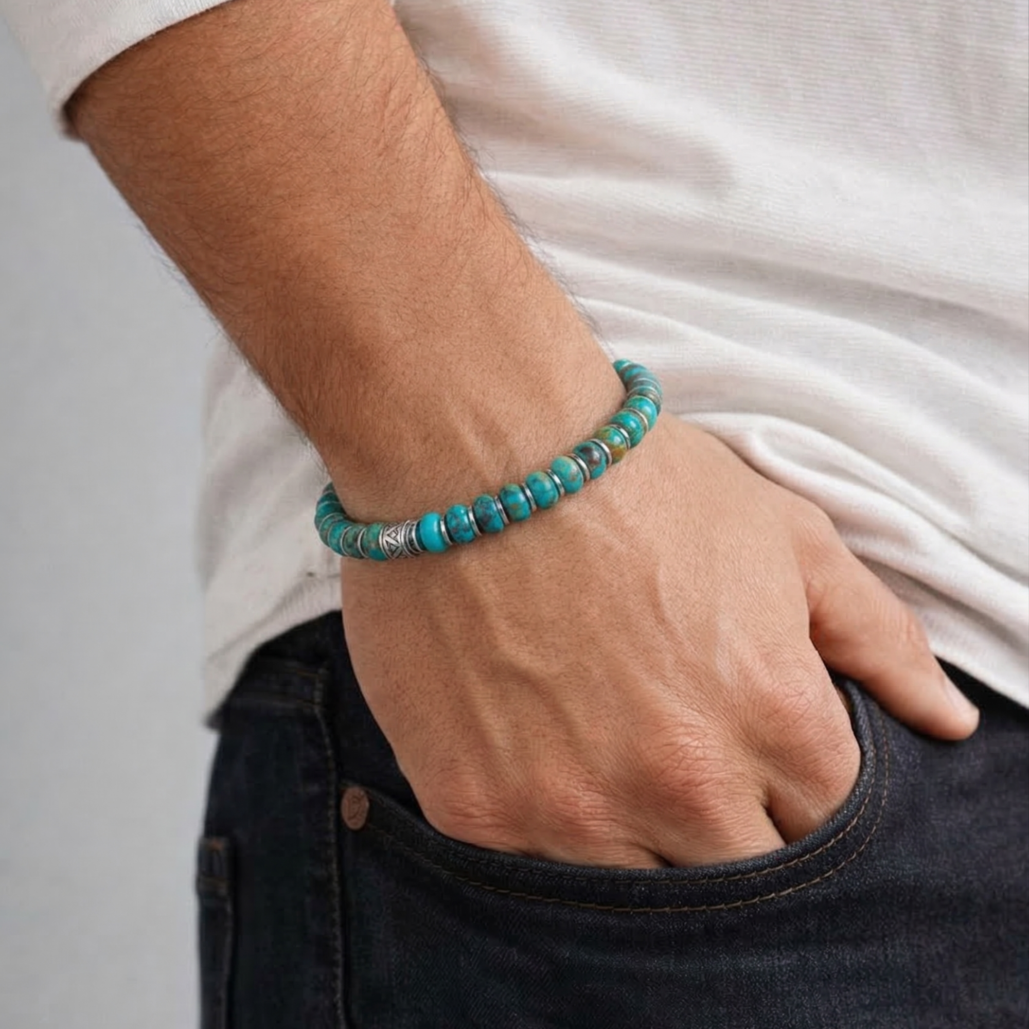 bracelet homme en turquoise véritable