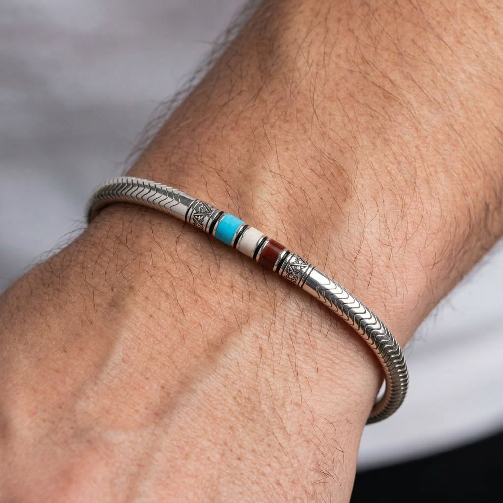 jonc argent et turquoise pour homme