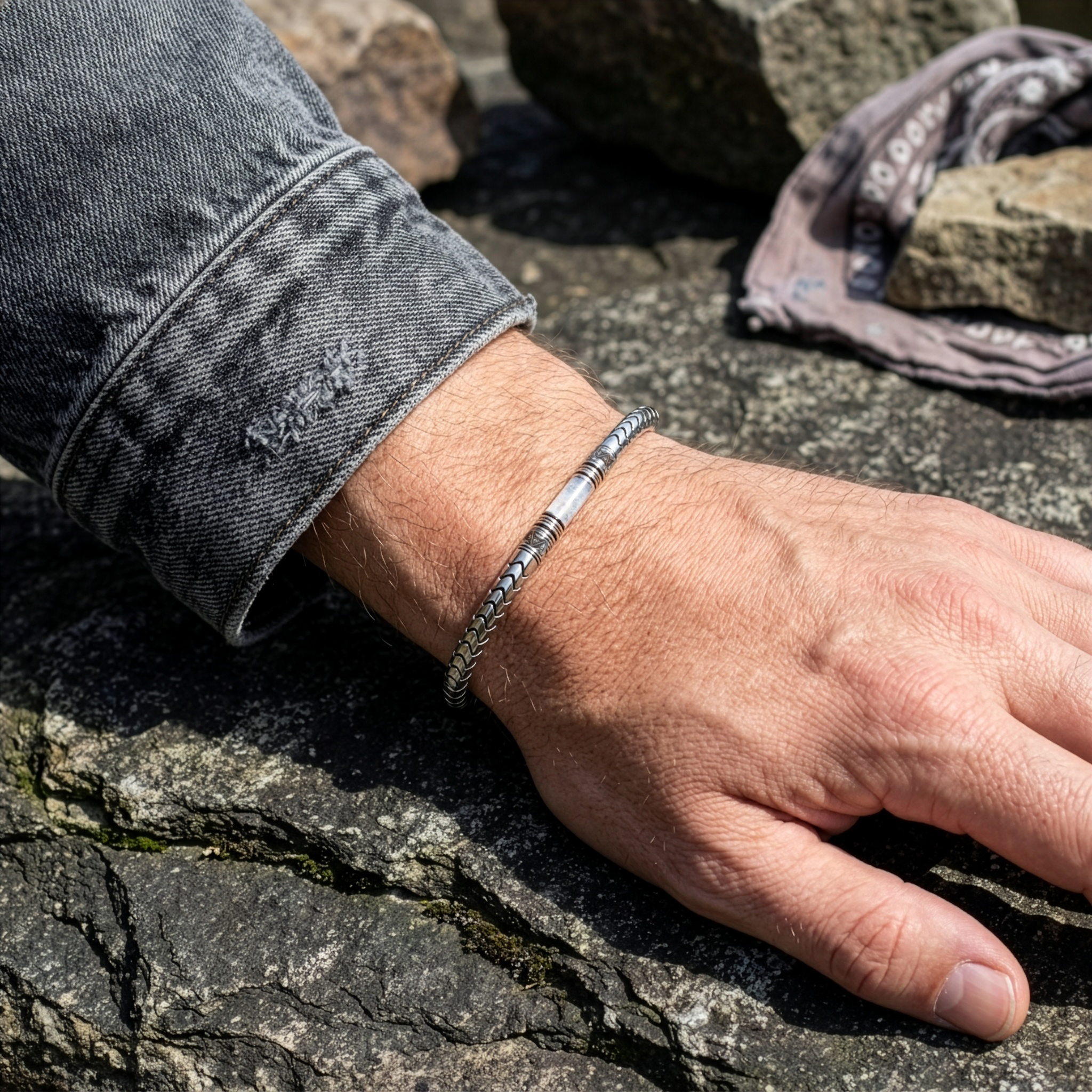 bracelet en pierre de lune et argent 925 pour homme