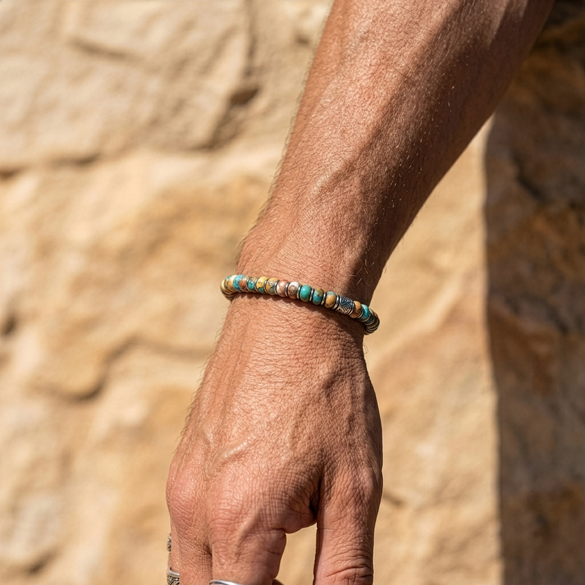 bracelet pierre turquoise et coquillage pour homme
