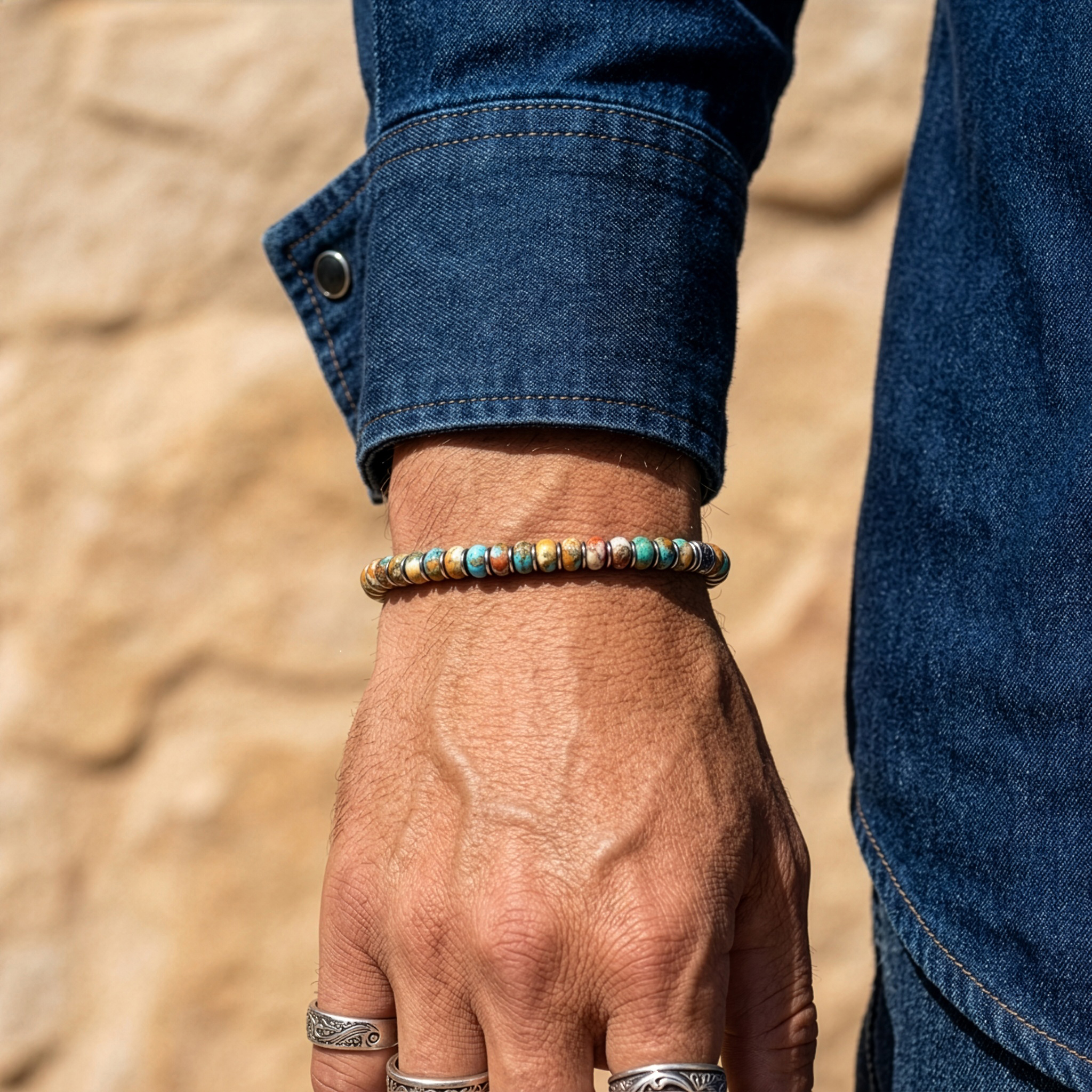 bracelet pierre turquoise et coquillage pour homme