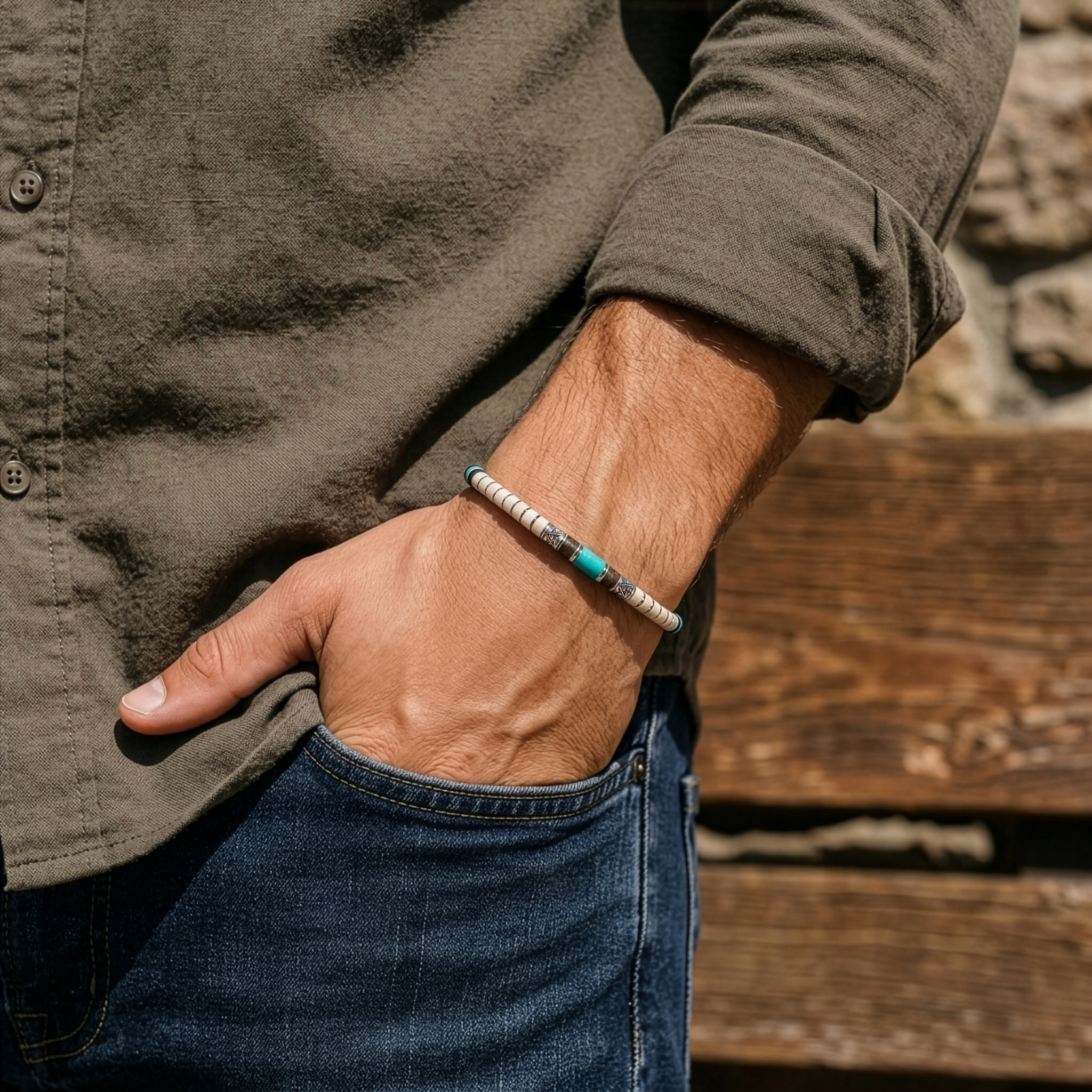 bracelet homme en turquoise et argent