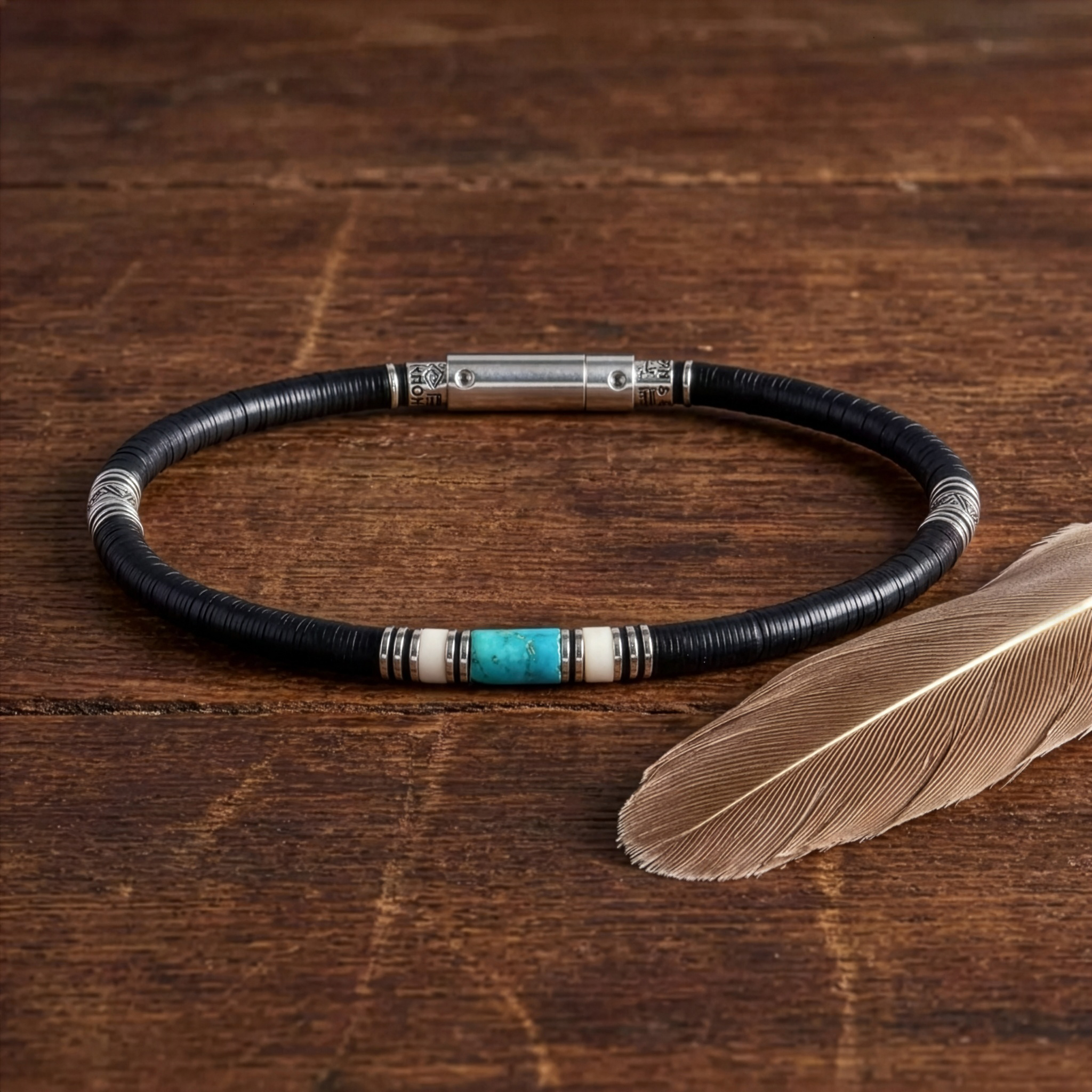 bracelet homme turquoise et vinyle africain