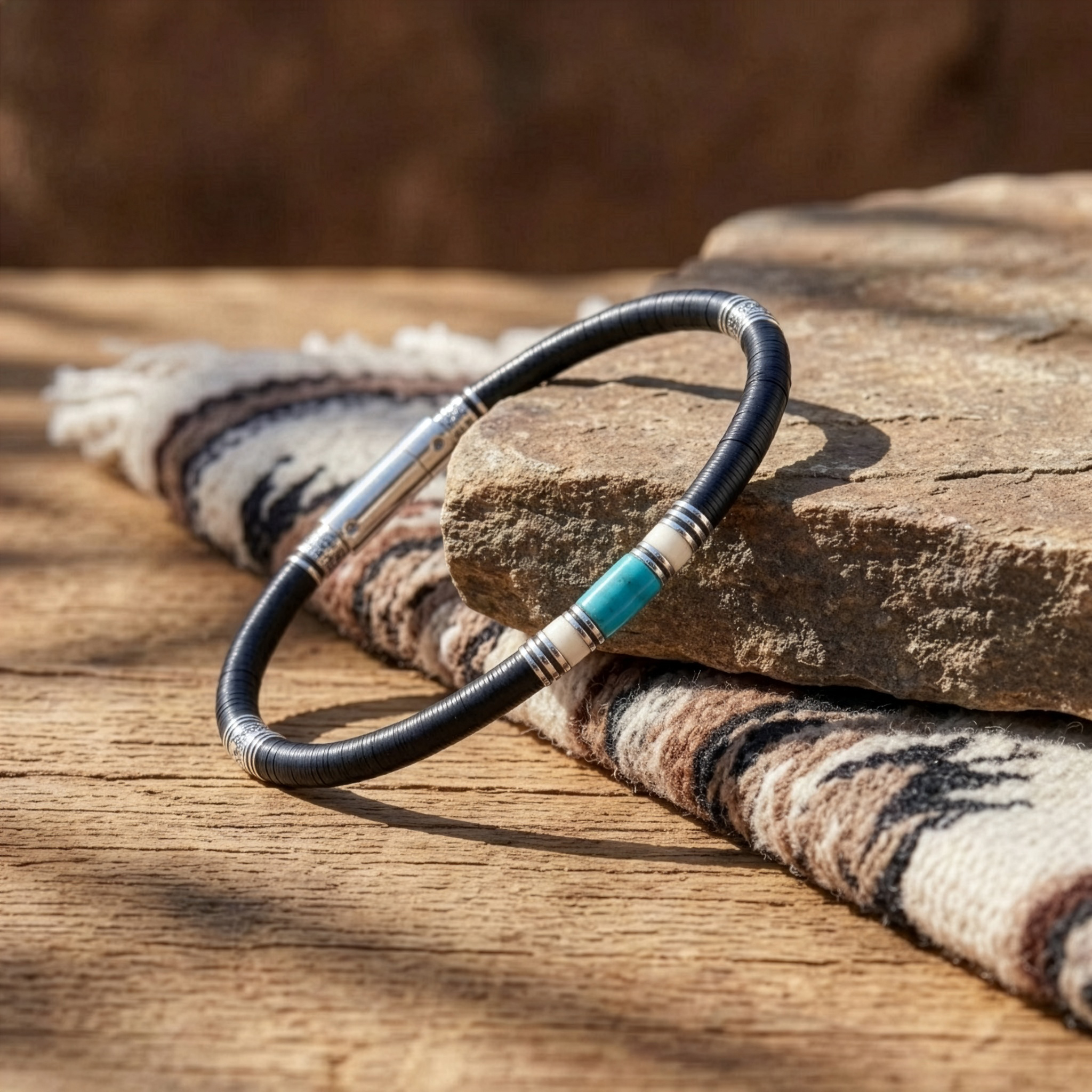 bracelet homme turquoise et vinyle africain