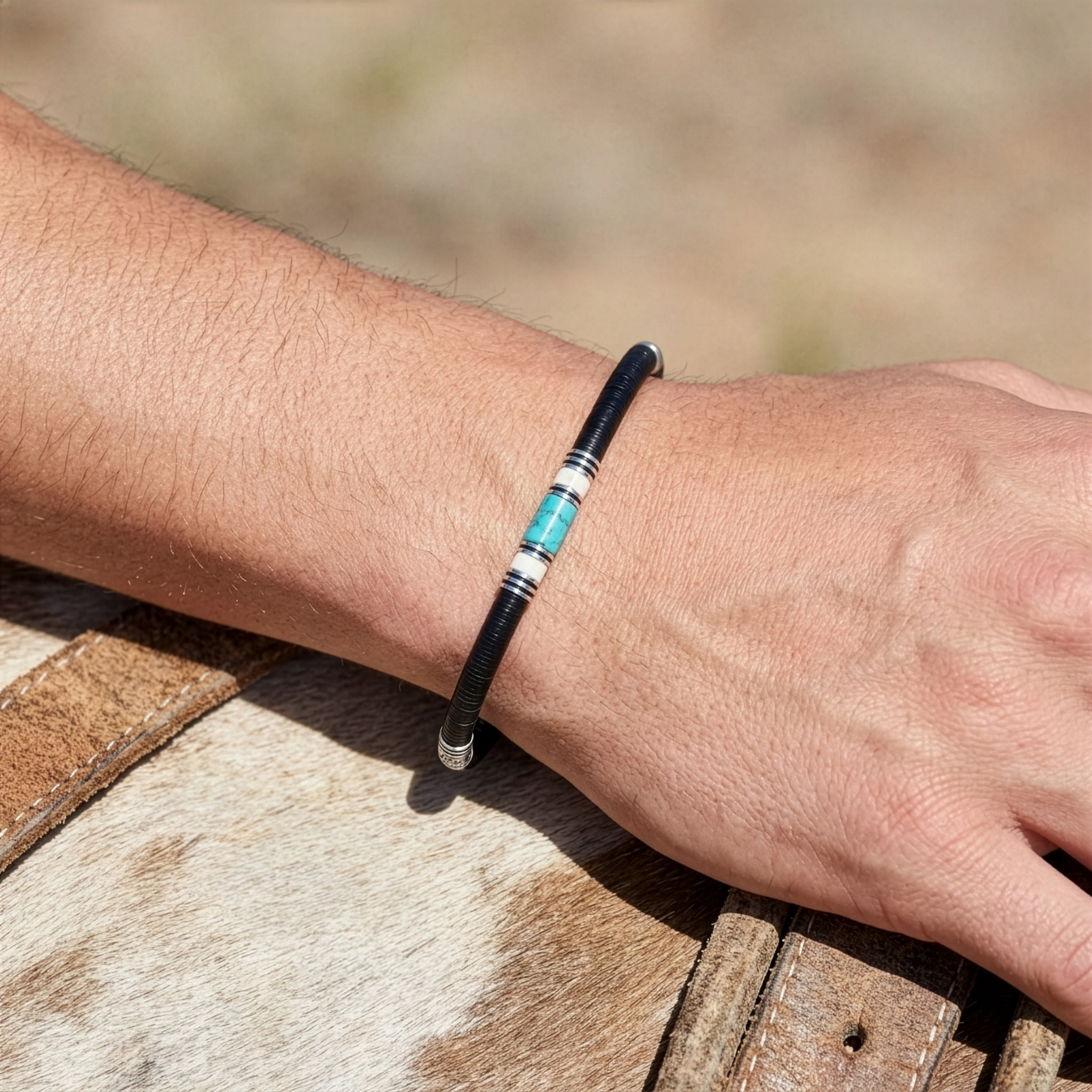 VYN_ARbracelet homme turquoise et vinyle africainZ_8