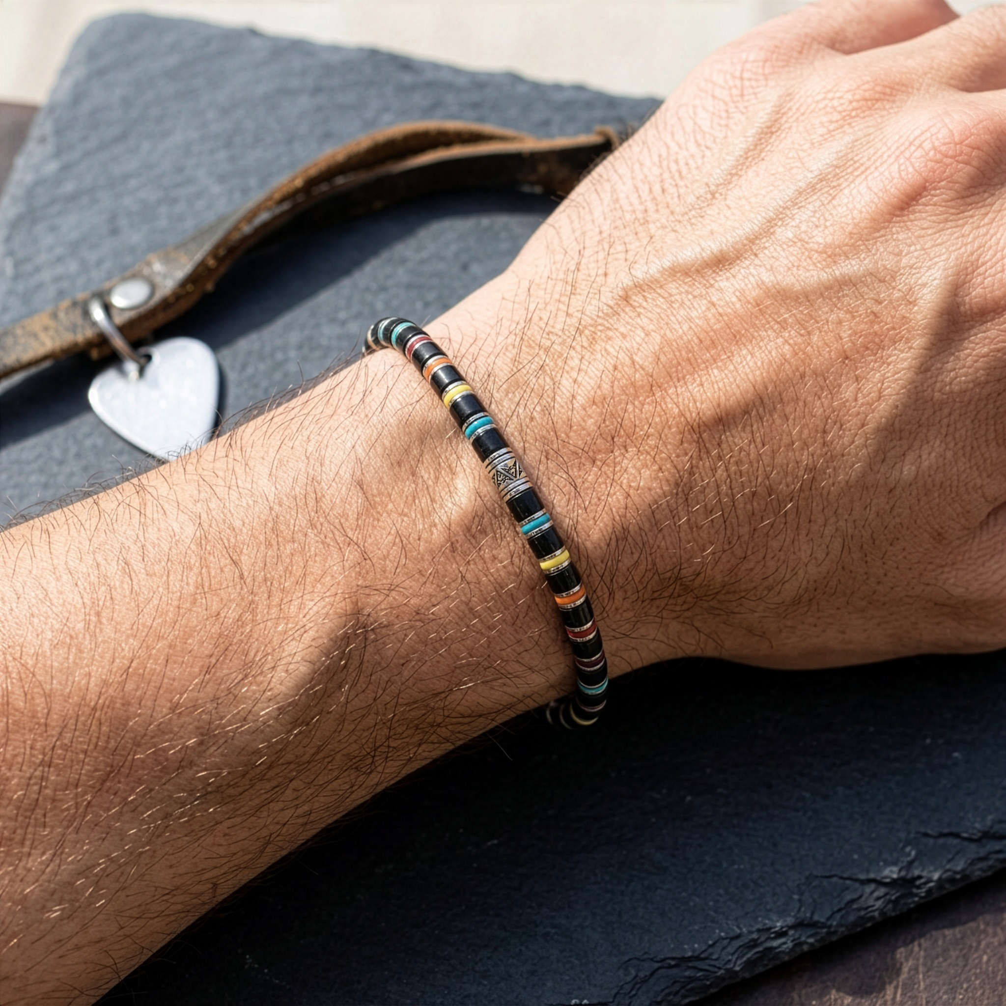 bracelet homme pierre de jais et argent