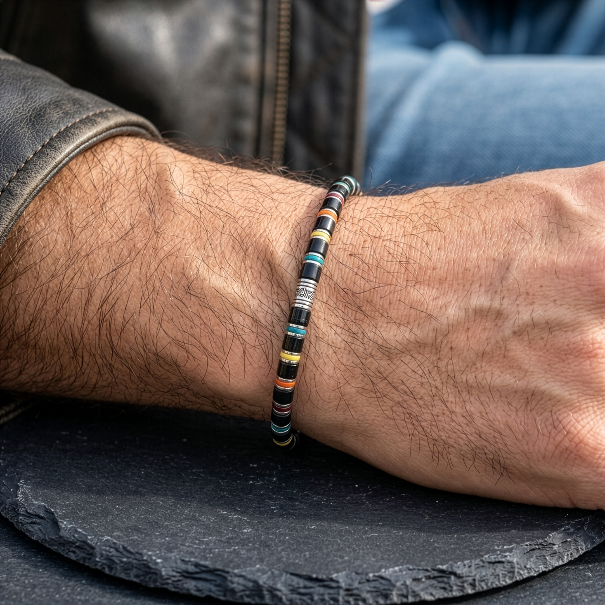 bracelet homme pierre de jais et argent