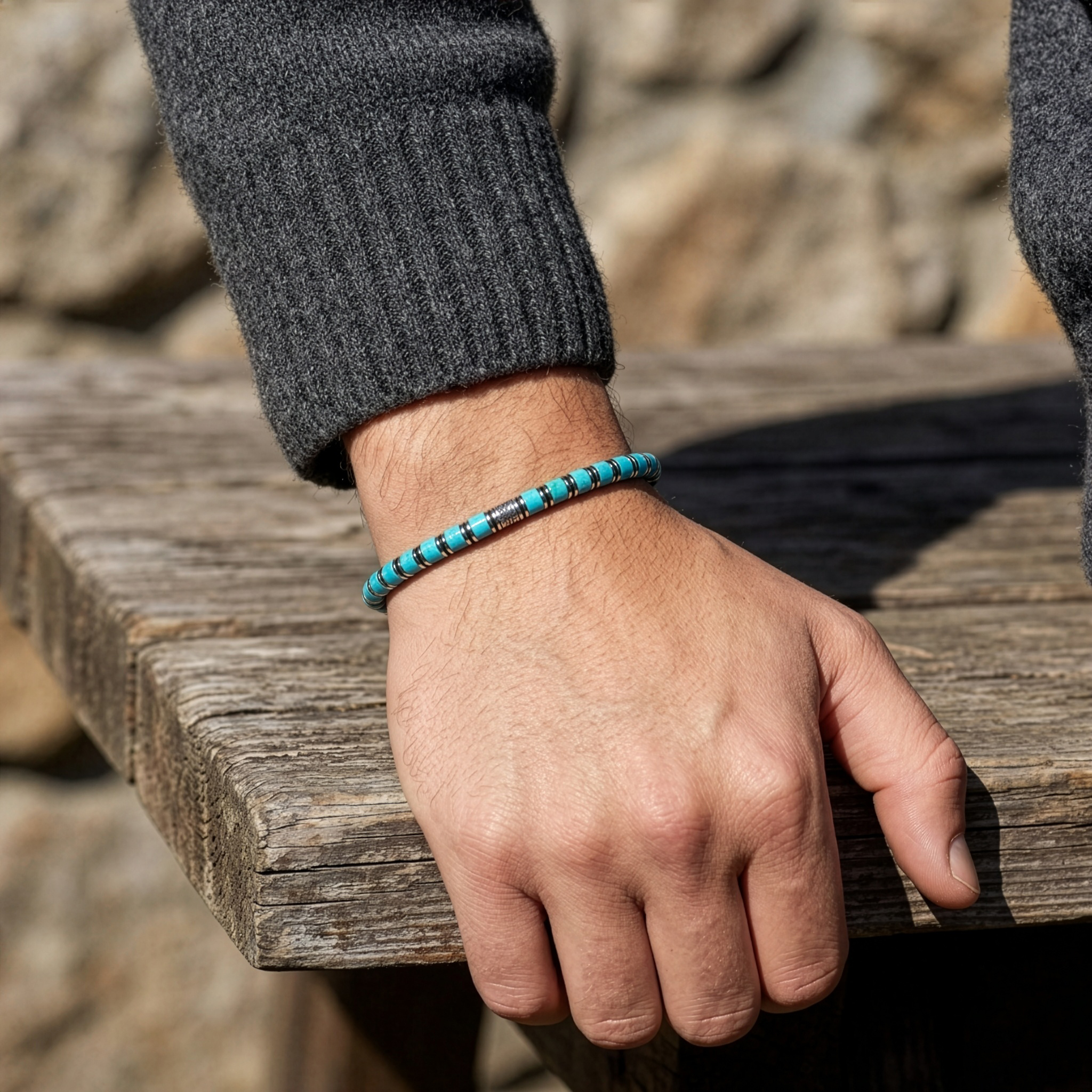 bracelet homme turquoise et argent