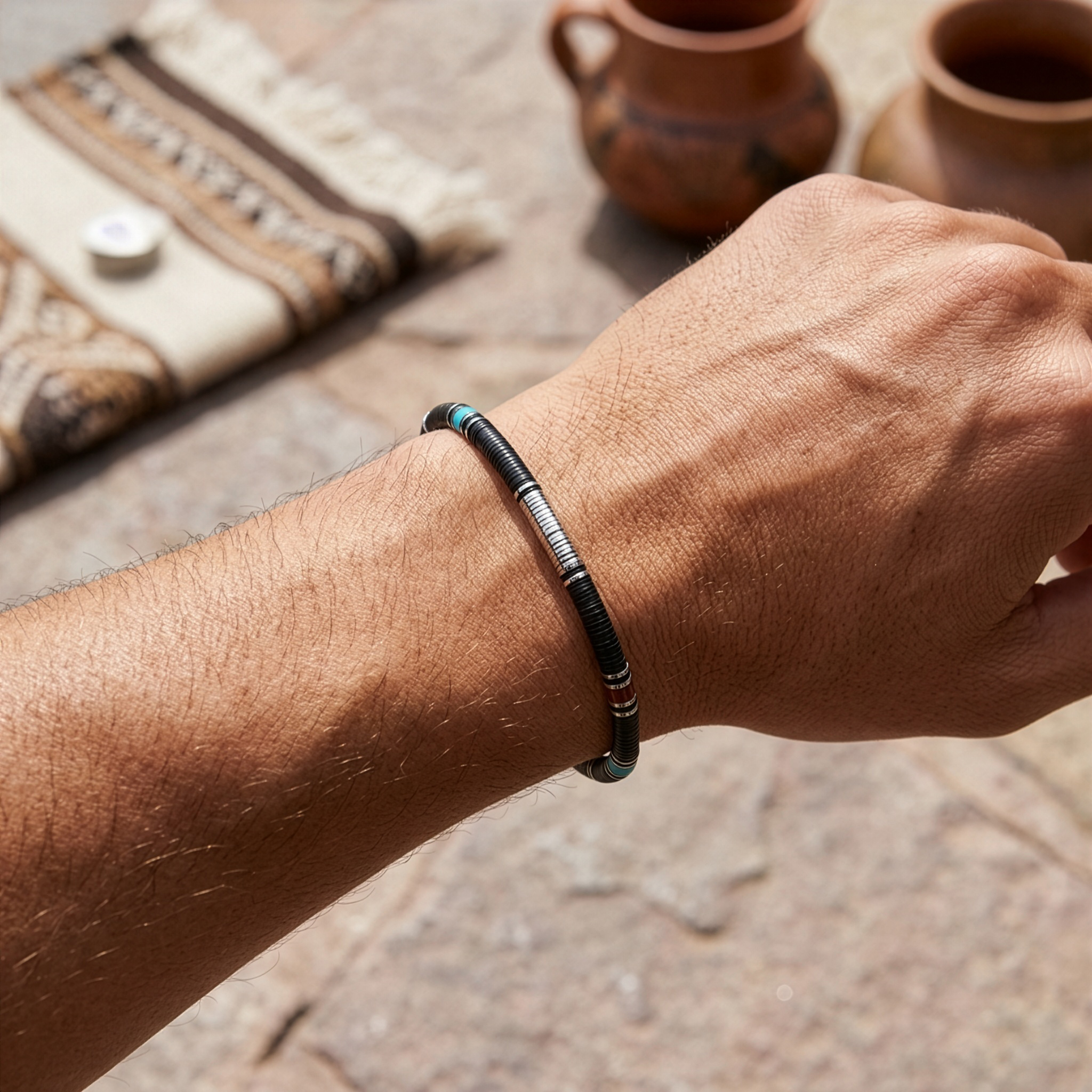 bracelet homme turquoise et argent