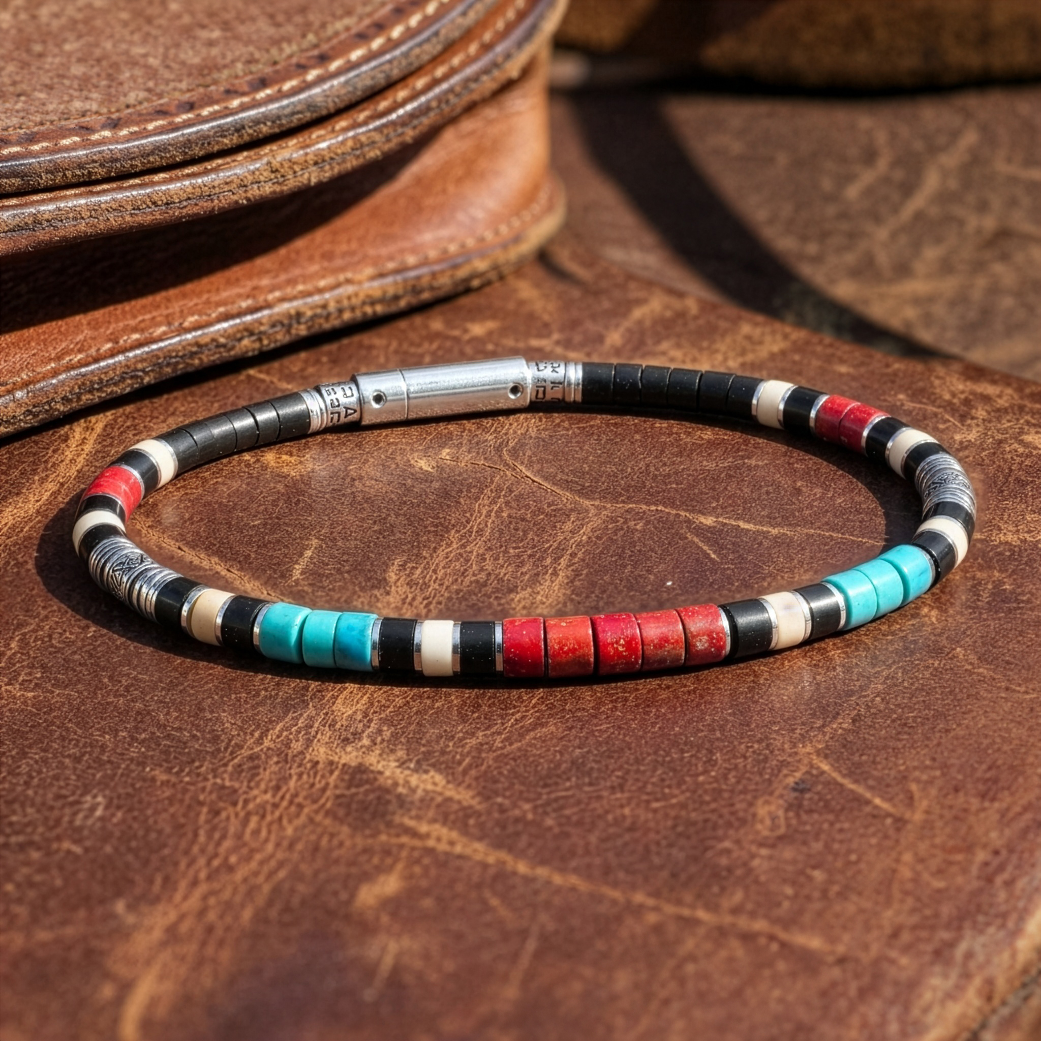 bracelet en corail et er turquoise pour homme