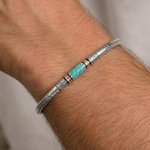 bracelet jonc homme argent  et amazonite