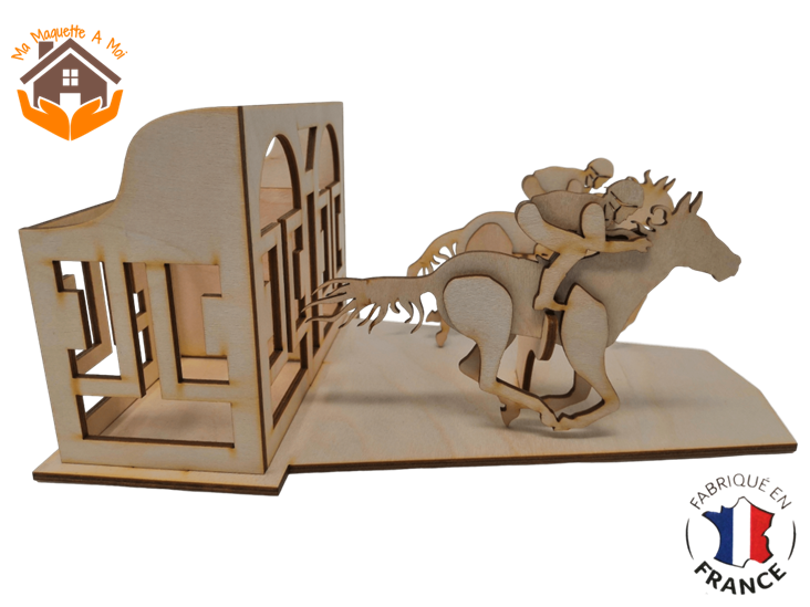 MAQUETTE EN BOIS POT A CRAYON COURSE DE CHEVAUX CONTREPLAQUE 2