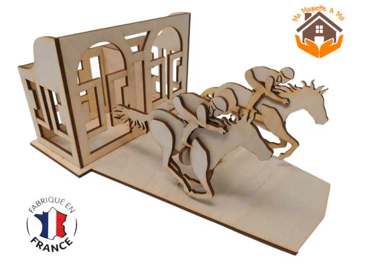 MAQUETTE EN BOIS POT A CRAYON COURSE DE CHEVAUX CONTREPLAQUE 1