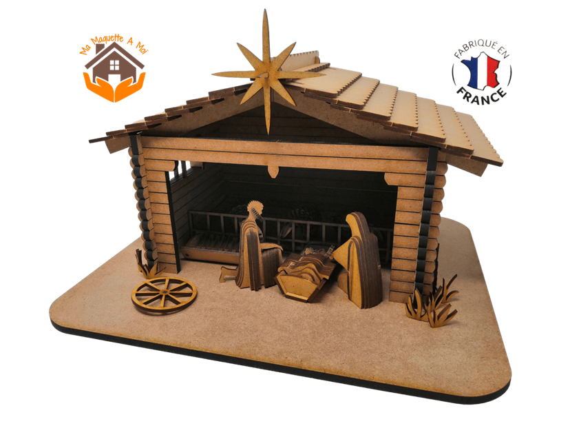 MAQUETTE BOIS CRECHE AVEC SANTONS DECORATION NOEL SAPIN FABRICATION FRANCAISE 8