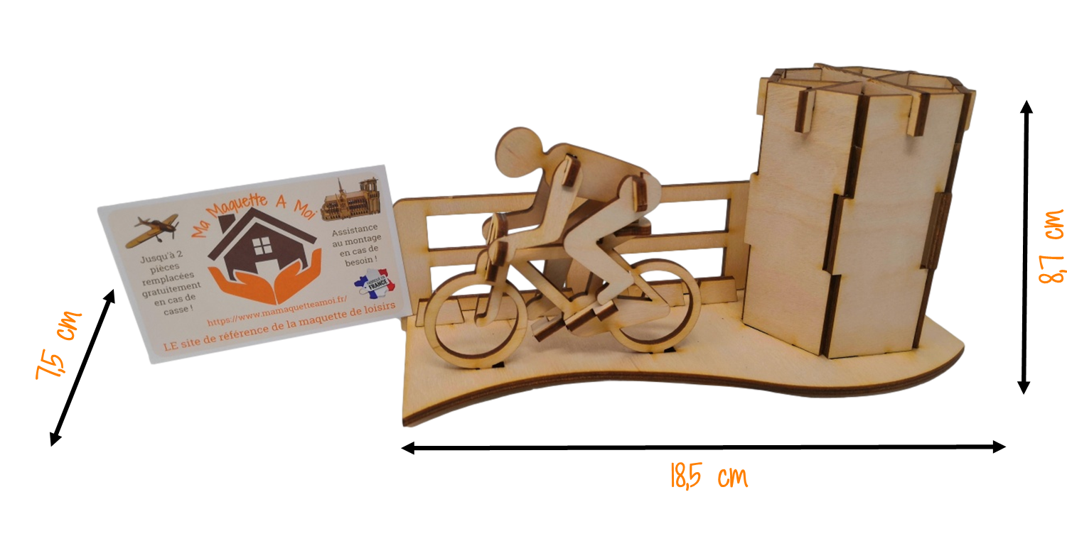 MAQUETTE EN BOIS POT A CRAYONS CYCLISTE TOUR DE FRANCE FABRICATION ARTISANALE FRANCAISE