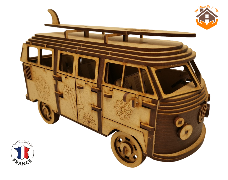 MAQUETTE EN BOIS COMBI VW VOLKSWAGEN HIPPY CHIC FABRICATION ARTISANALE FRANCAISE 10