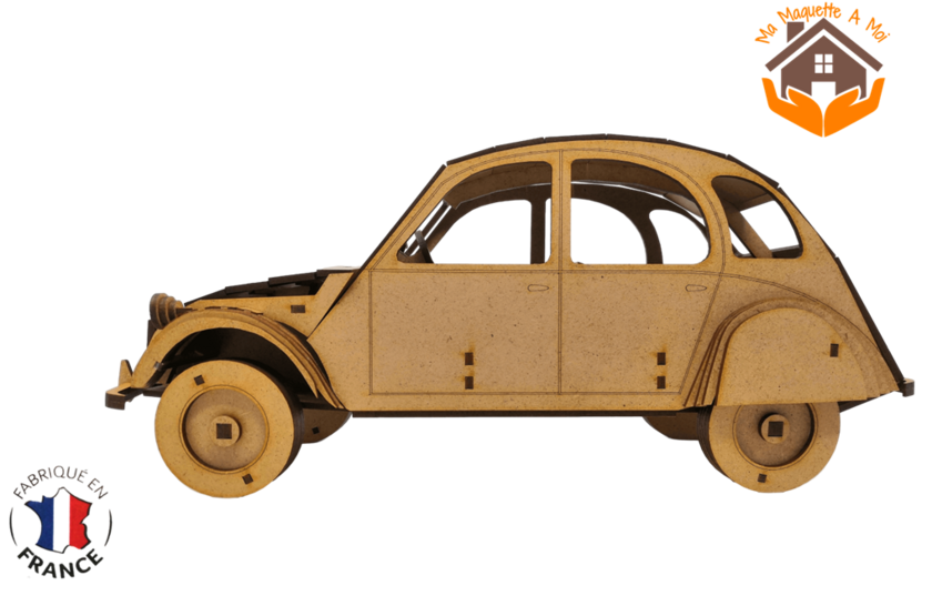Maquette 2CV En Bois Vernis - Décoration Intérieure (neuve)
