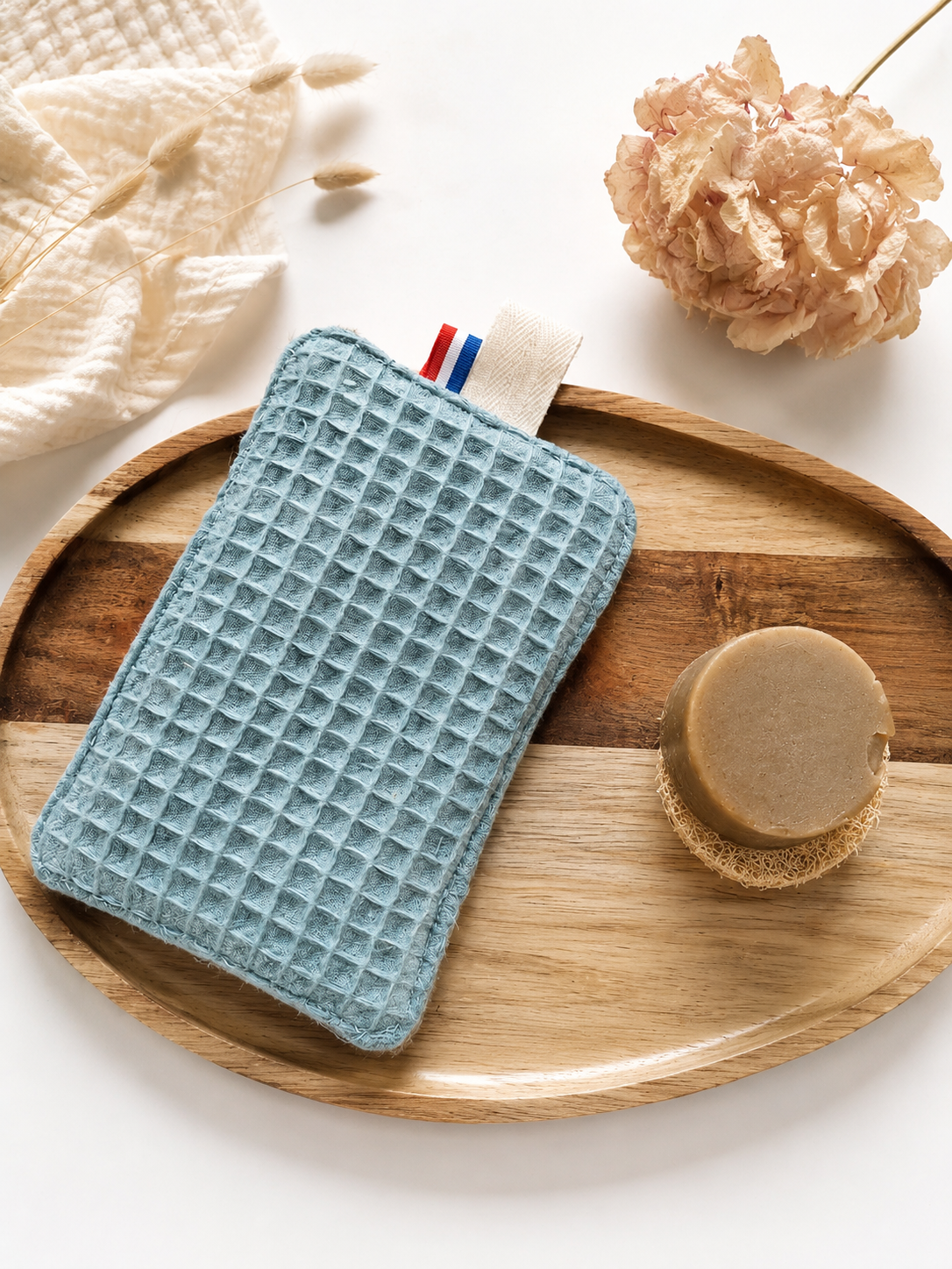 Eponge réutilisable en nid d'abeille et toile de jute Bleu