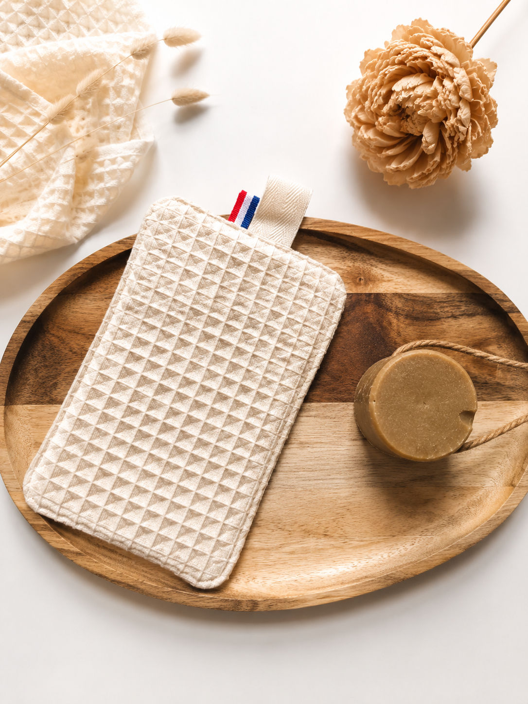 Eponge lavable en nid dabeille et toile de jute Ecru
