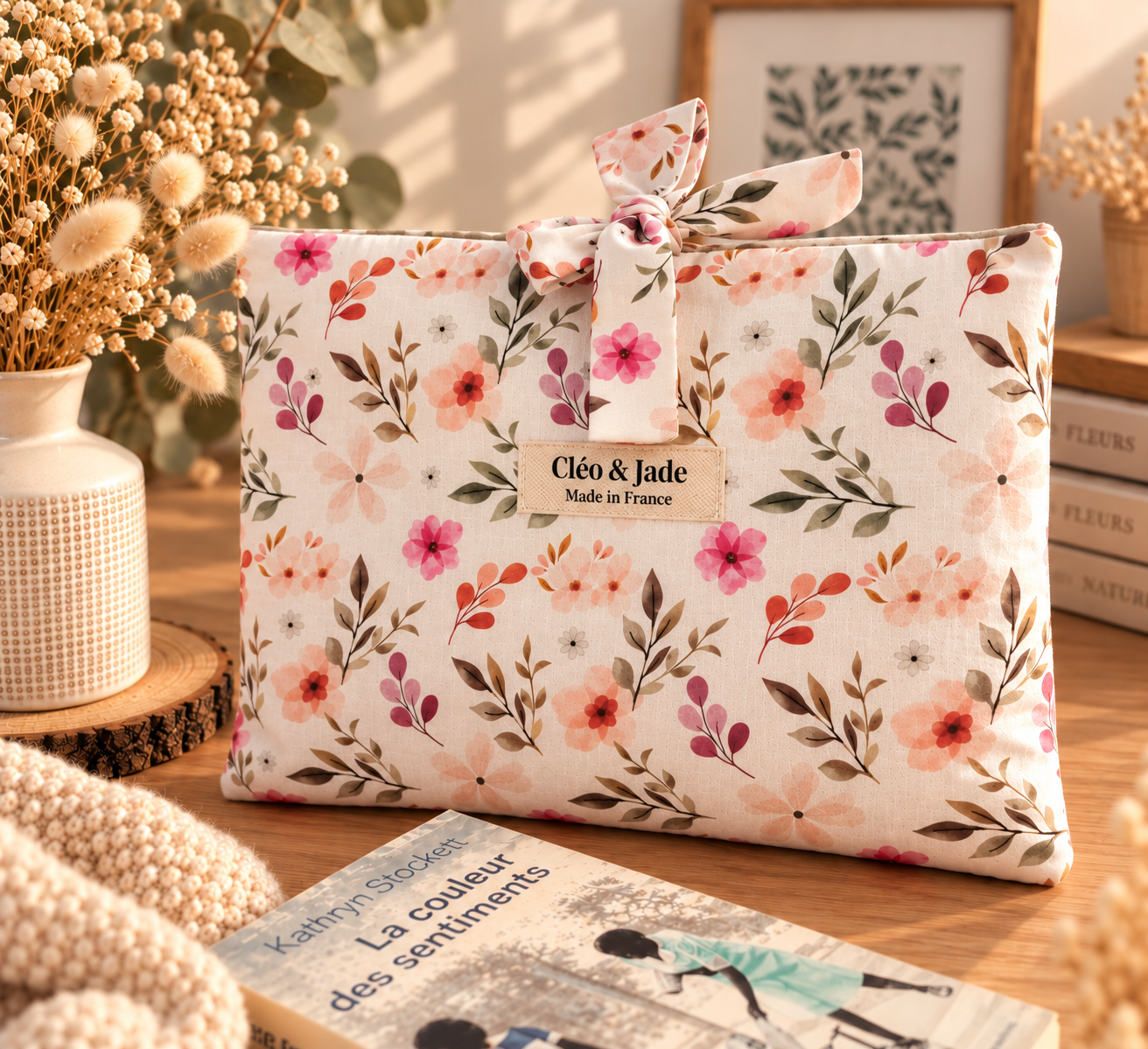 Pochette à livre fleuri