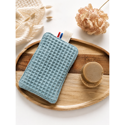 Eponge réutilisable en nid d'abeille et toile de jute Bleu