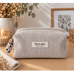 Trousse beige en velours cotelé cousu main