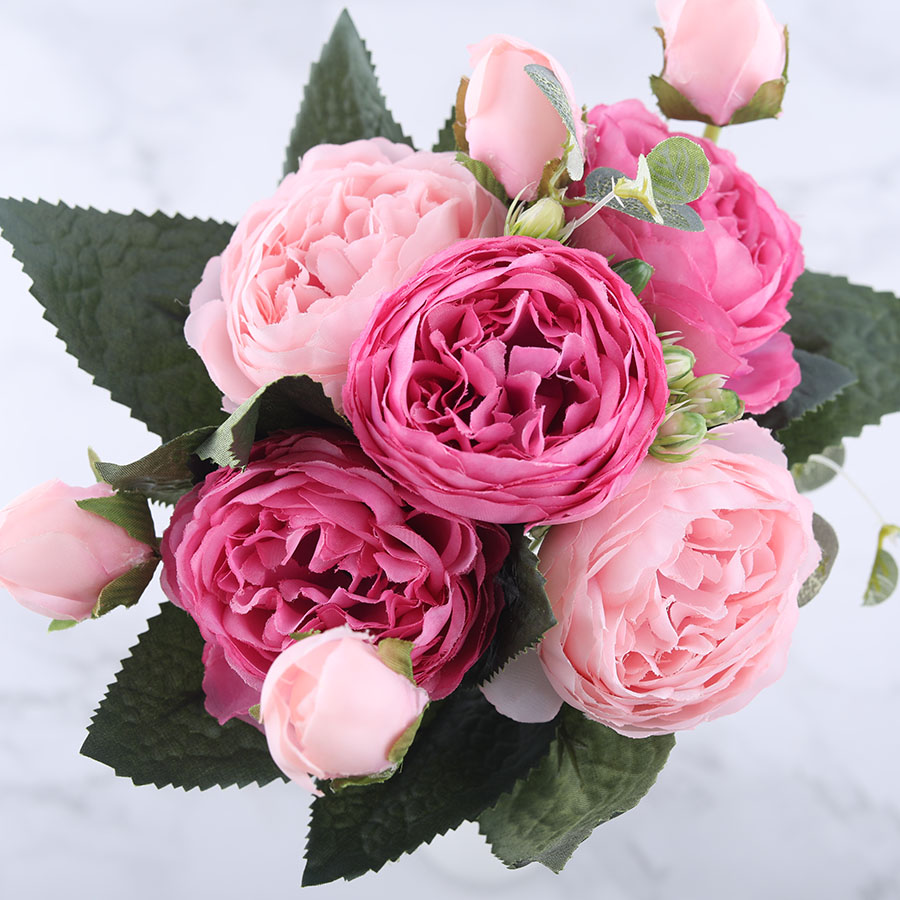 30cm-Rose-Rose-soie-pivoine-fleurs-artificielles-Bouquet-5-grande-t-te-et-4-bourgeon-pas