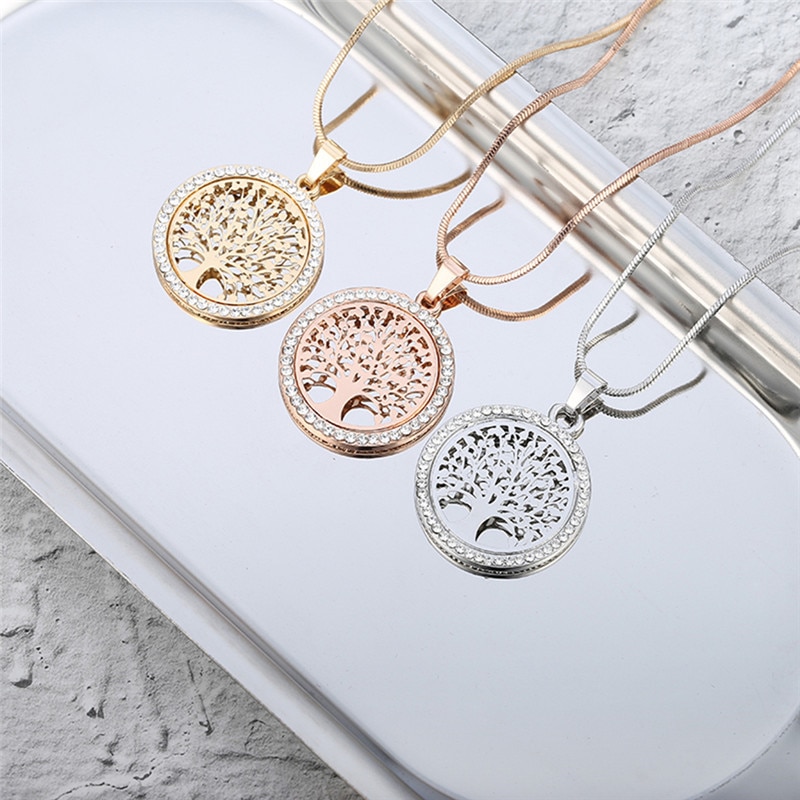 Hot-Tree-of-Life-cristal-rond-petit-pendentif-Collier-or-argent-couleurs-Bijoux-Collier-l-gant