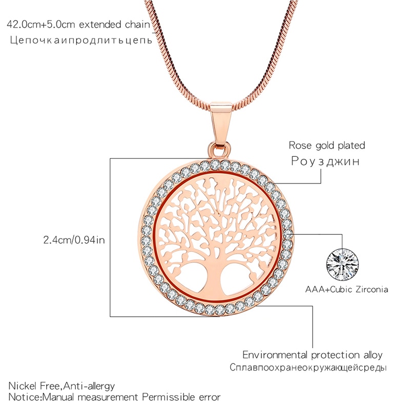 Hot-Tree-of-Life-cristal-rond-petit-pendentif-Collier-or-argent-couleurs-Bijoux-Collier-l-gant