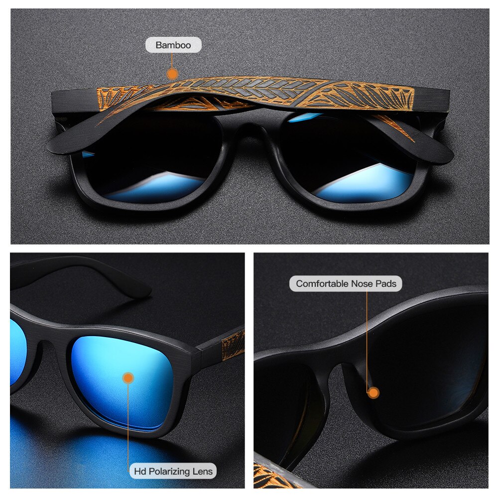 GM-lunettes-de-soleil-polaris-es-Vintage-en-bois-de-bambou-monture-noire-faite-la-main