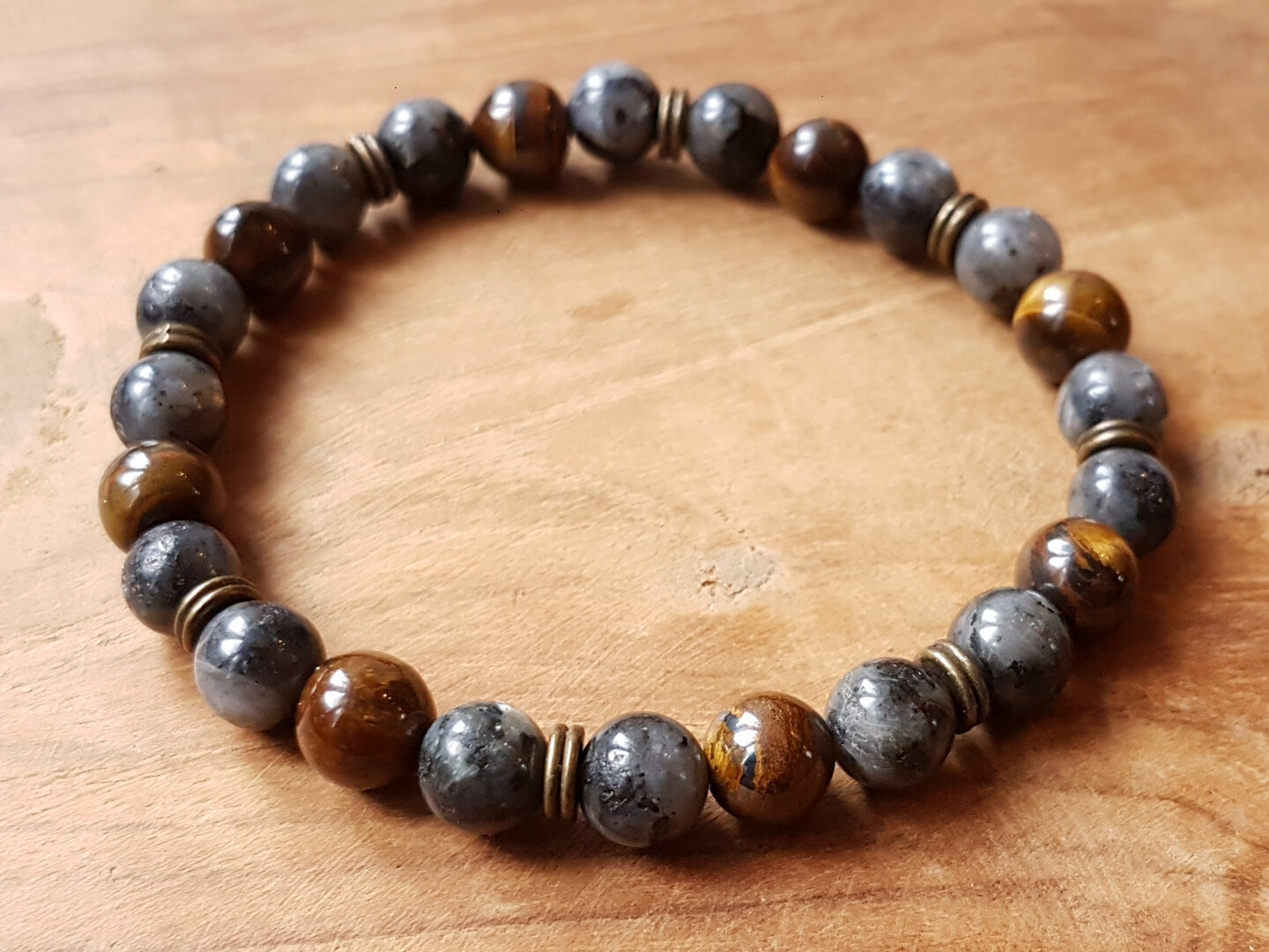 Bracelet Fin Homme Heishi En Pierres Naturelles (œil De Tigre, Larvikite, Onyx) Et Argent Sterling - Neuf Avec étiquettes