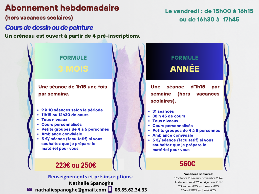 abonnement cours hebdomadaires nathalie spanoghe