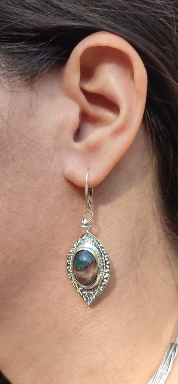 Boucles D'oreilles Pendantes En Argent 925 Avec Pierres Naturelles - Ambre, Onyx, Lapis-lazuli, Fait Main, Style Bohème