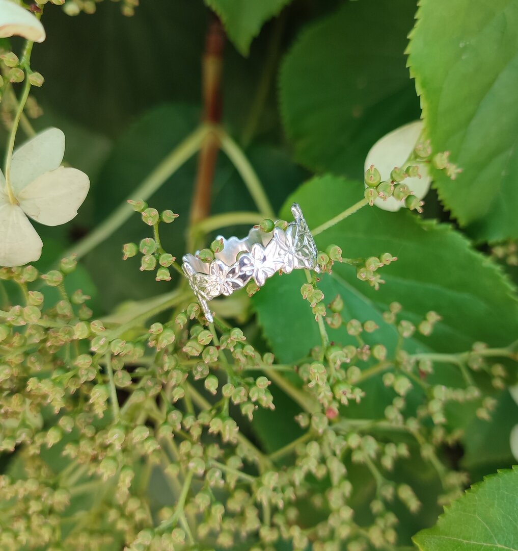 Superbe Chevalière Ancienne En Argent Massif 925, Ciselée Fleurs Et Effet Diamant - Taille 52