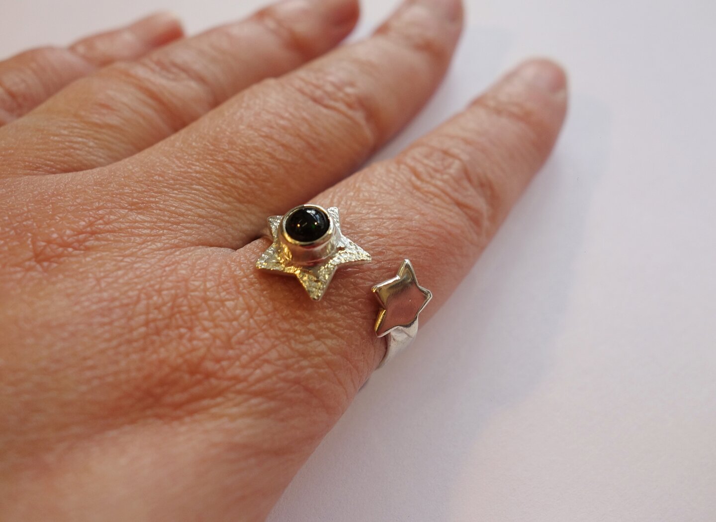 Bague En Argent Massif 925 Avec Opales Noires Naturelles - Taille 60, Modèle B1475