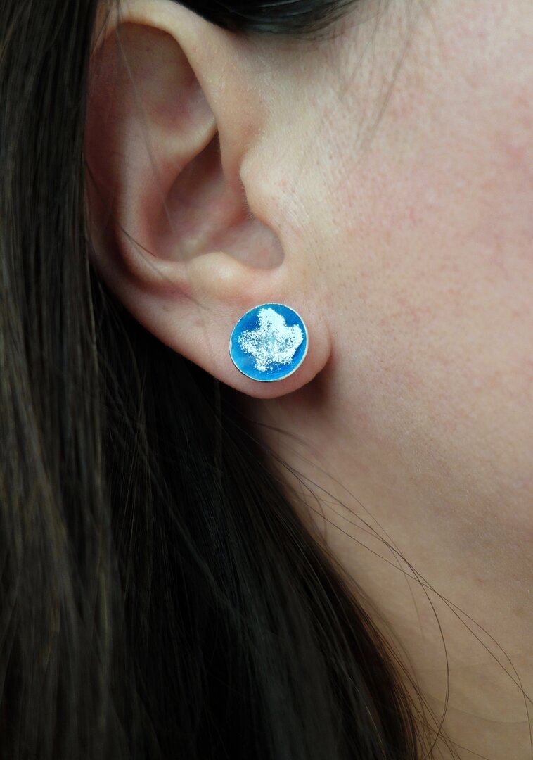 Boucles D'oreilles Bleu Et Blanc Avec Clips - Alliage Plaqué Or Jaune, Neuf Sans Emballage