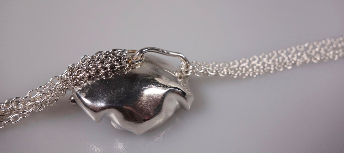 Collier Vintage En Argent Avec Fleur En émail Bleu - Bijou Ancien N°1538